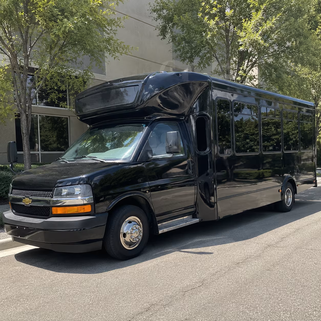 Group beside a Mercedes Sprinter limo in Fort Worth